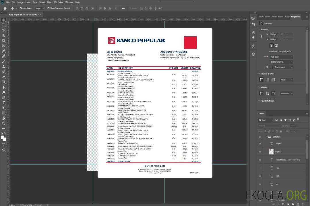 Portugal Banco Popular excel pdf template